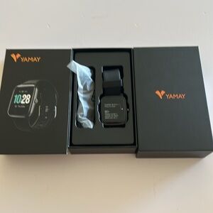 Black Smartwatch with Square Face and Active Display